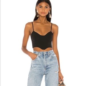 NBD Black Scalloped Bustier Crop Top with Spaghetti Straps